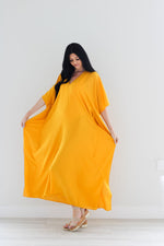 Load image into Gallery viewer, Golden Yellow Kaftan Dress, Maxi Cotton Caftan, Plus Size Kaftan Dress, Maternity Dress
