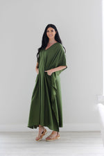 Load image into Gallery viewer, Olive Green Kaftan Dress, Plus Size Caftan Dress, Black Maxi Dress, Plus Size Cotton Kaftan
