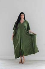 Load image into Gallery viewer, Olive Green Kaftan Dress, Plus Size Caftan Dress, Black Maxi Dress, Plus Size Cotton Kaftan
