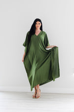 Load image into Gallery viewer, Olive Green Kaftan Dress, Plus Size Caftan Dress, Black Maxi Dress, Plus Size Cotton Kaftan
