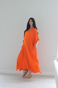 Orange Kaftan Dress, Plus Size Caftan Dress, Kaftan for Women, Maternity Dress