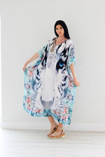 Load image into Gallery viewer, Tribal Kaftan Dress, Plus Size Kaftan Dress, Embellished Kaftan, Oriental Caftan
