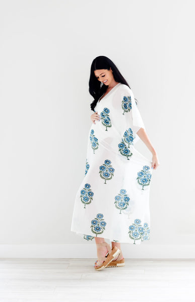White cotton kaftan dress top
