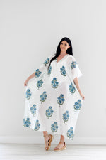 Load image into Gallery viewer, Block print Cotton Kaftan, Loose Cotton Dress, Plus Size Kaftan Dress
