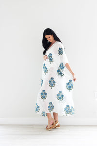 Block print Cotton Kaftan, Loose Cotton Dress, Plus Size Kaftan Dress