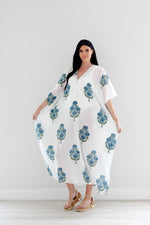 Load image into Gallery viewer, Block print Cotton Kaftan, Loose Cotton Dress, Plus Size Kaftan Dress
