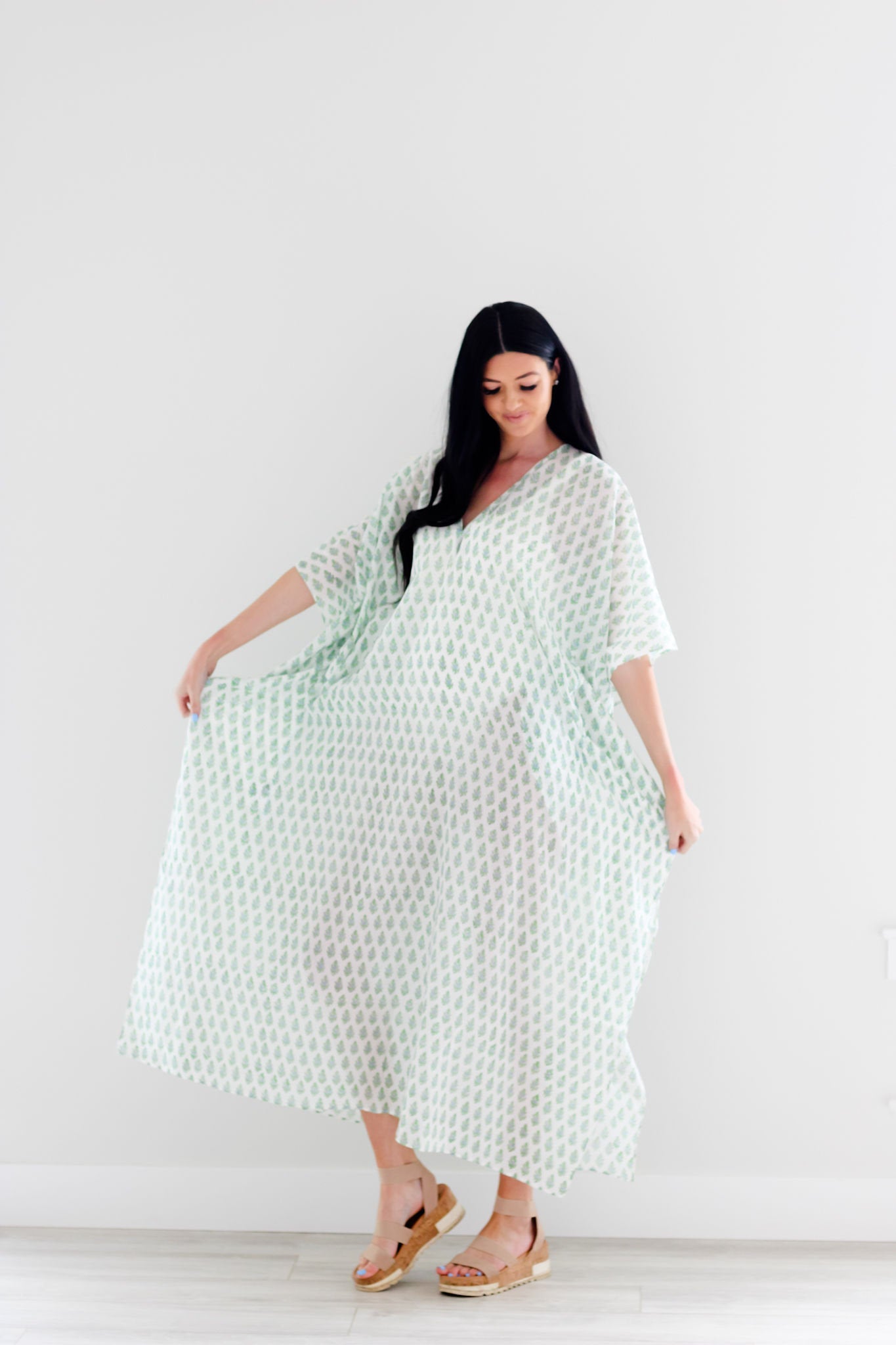 mulmul cotton caftan in spring print