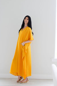 Golden Yellow Kaftan Dress, Maxi Cotton Caftan, Plus Size Kaftan Dress, Maternity Dress