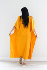 Load image into Gallery viewer, Golden Yellow Kaftan Dress, Maxi Cotton Caftan, Plus Size Kaftan Dress, Maternity Dress
