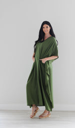 Load image into Gallery viewer, Olive Green Kaftan Dress, Plus Size Caftan Dress, Black Maxi Dress, Plus Size Cotton Kaftan
