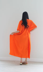 Orange Kaftan Dress, Plus Size Caftan Dress, Kaftan for Women, Maternity Dress