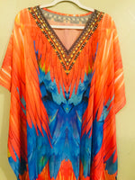 Load image into Gallery viewer, Tribal Kaftan Dress, Feather Caftan Dress, Plus Size Kaftan For Women, Boho Maxi Dress

