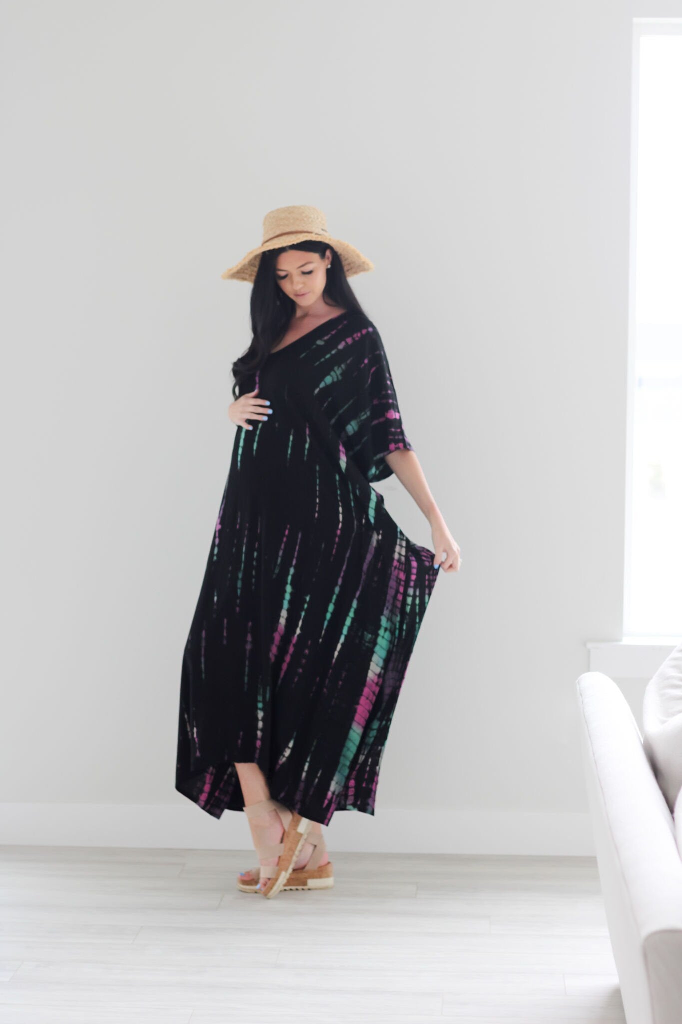 Tie Dyed Abaya Kaftan, Long Kaftan for women, Plus Size Abaya Dress, Kaftan for Women