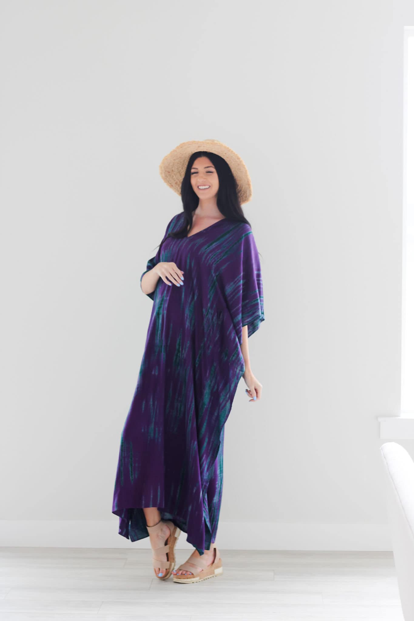 Purple Tie Dyed Kaftan, Maxi Kaftan Dress, Purple Abaya Dress, Plus Size Kaftan Dress