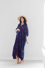 Load image into Gallery viewer, Purple Tie Dyed Kaftan, Maxi Kaftan Dress, Purple Abaya Dress, Plus Size Kaftan Dress
