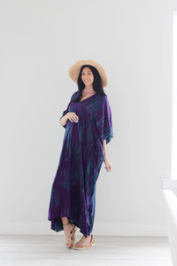 Purple Tie Dyed Kaftan, Maxi Kaftan Dress, Purple Abaya Dress, Plus Size Kaftan Dress