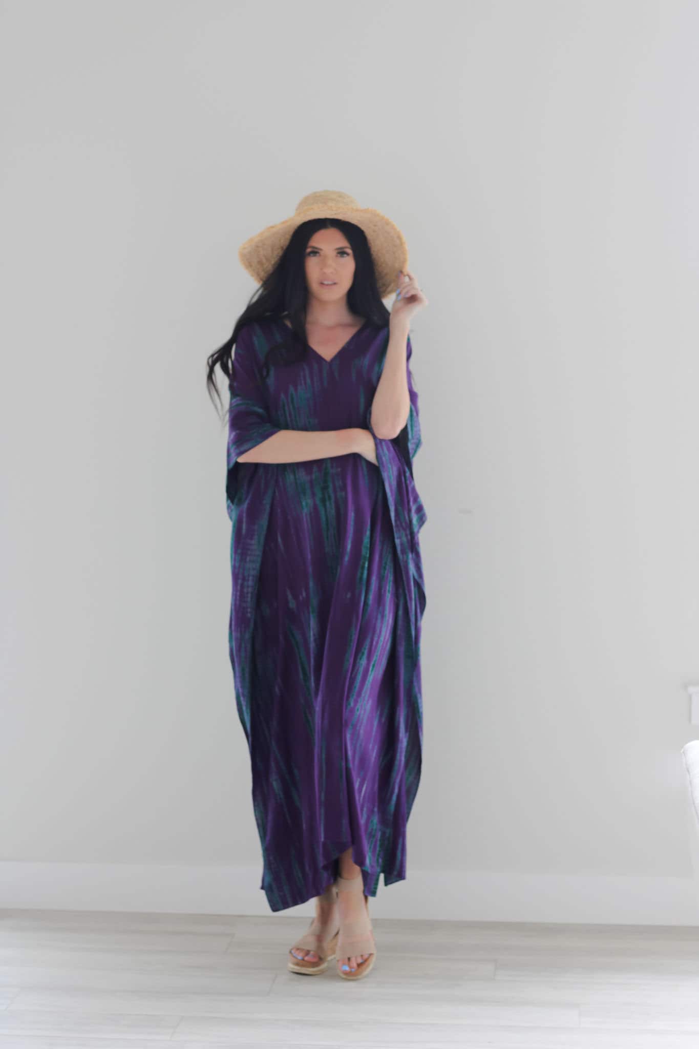 Purple Tie Dyed Kaftan, Maxi Kaftan Dress, Purple Abaya Dress, Plus Size Kaftan Dress