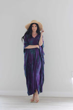 Load image into Gallery viewer, Purple Tie Dyed Kaftan, Maxi Kaftan Dress, Purple Abaya Dress, Plus Size Kaftan Dress
