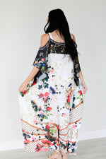 Load image into Gallery viewer, Cold Shoulder Kaftan, Summer Floral Caftan, Plus Size Kaftan For Women, Tropical Dress
