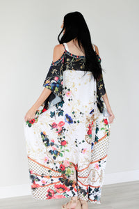 Cold Shoulder Kaftan, Summer Floral Caftan, Plus Size Kaftan For Women, Tropical Dress