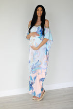 Load image into Gallery viewer, Cold Shoulder Kaftan Dress, Floral Maxi Dress, Loose Long Kaftan, Tropical Dress
