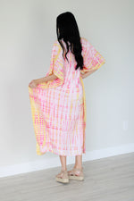 Load image into Gallery viewer, Pink and Yellow Tie Dyed Kaftan, long Maxi Dress, Plus Size Kaftan, Kaftan for Women
