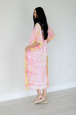 Load image into Gallery viewer, Pink and Yellow Tie Dyed Kaftan, long Maxi Dress, Plus Size Kaftan, Kaftan for Women
