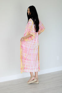 Pink and Yellow Tie Dyed Kaftan, long Maxi Dress, Plus Size Kaftan, Kaftan for Women