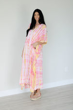 Load image into Gallery viewer, Pink and Yellow Tie Dyed Kaftan, long Maxi Dress, Plus Size Kaftan, Kaftan for Women
