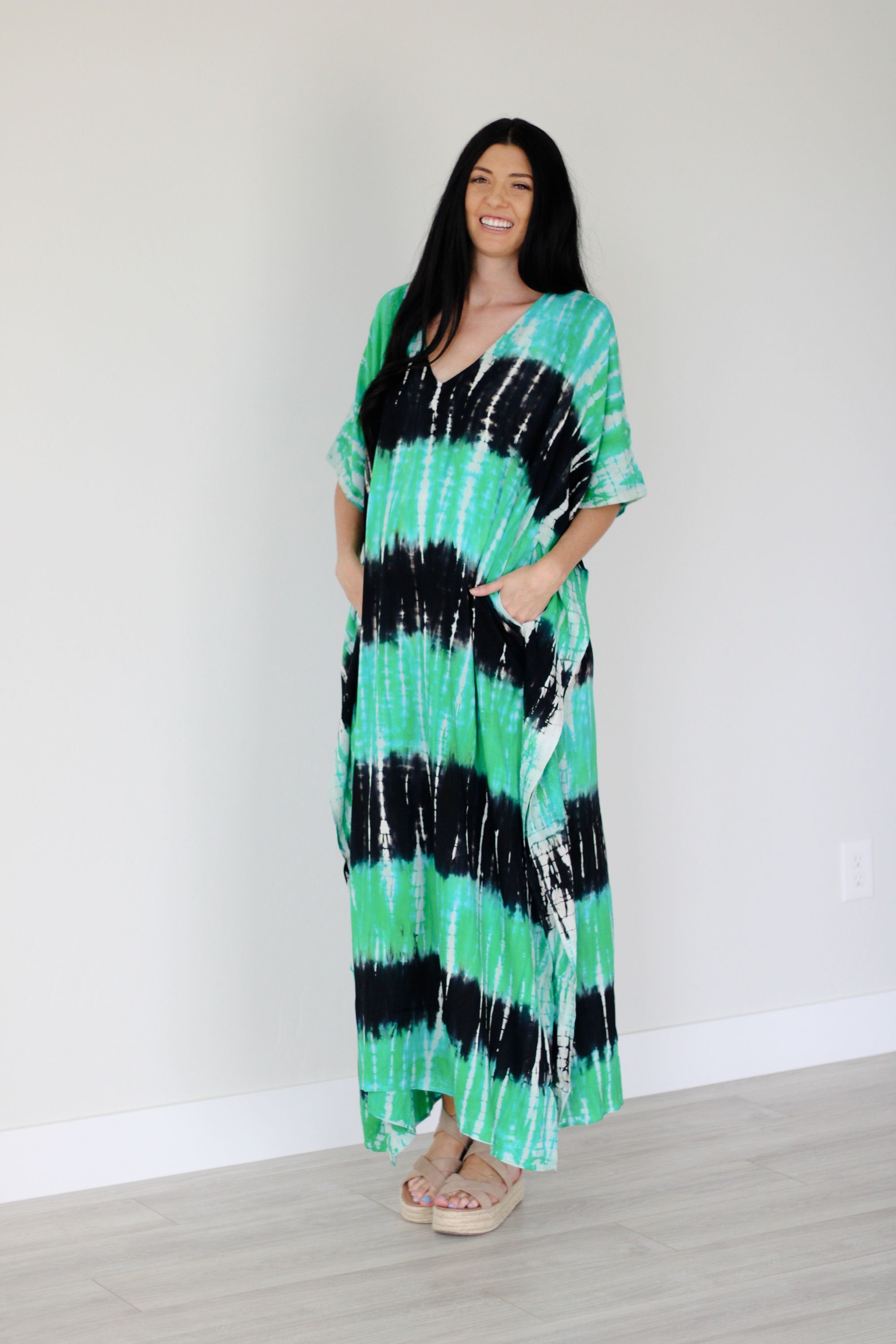 Hand tie dye kaftan dress for women