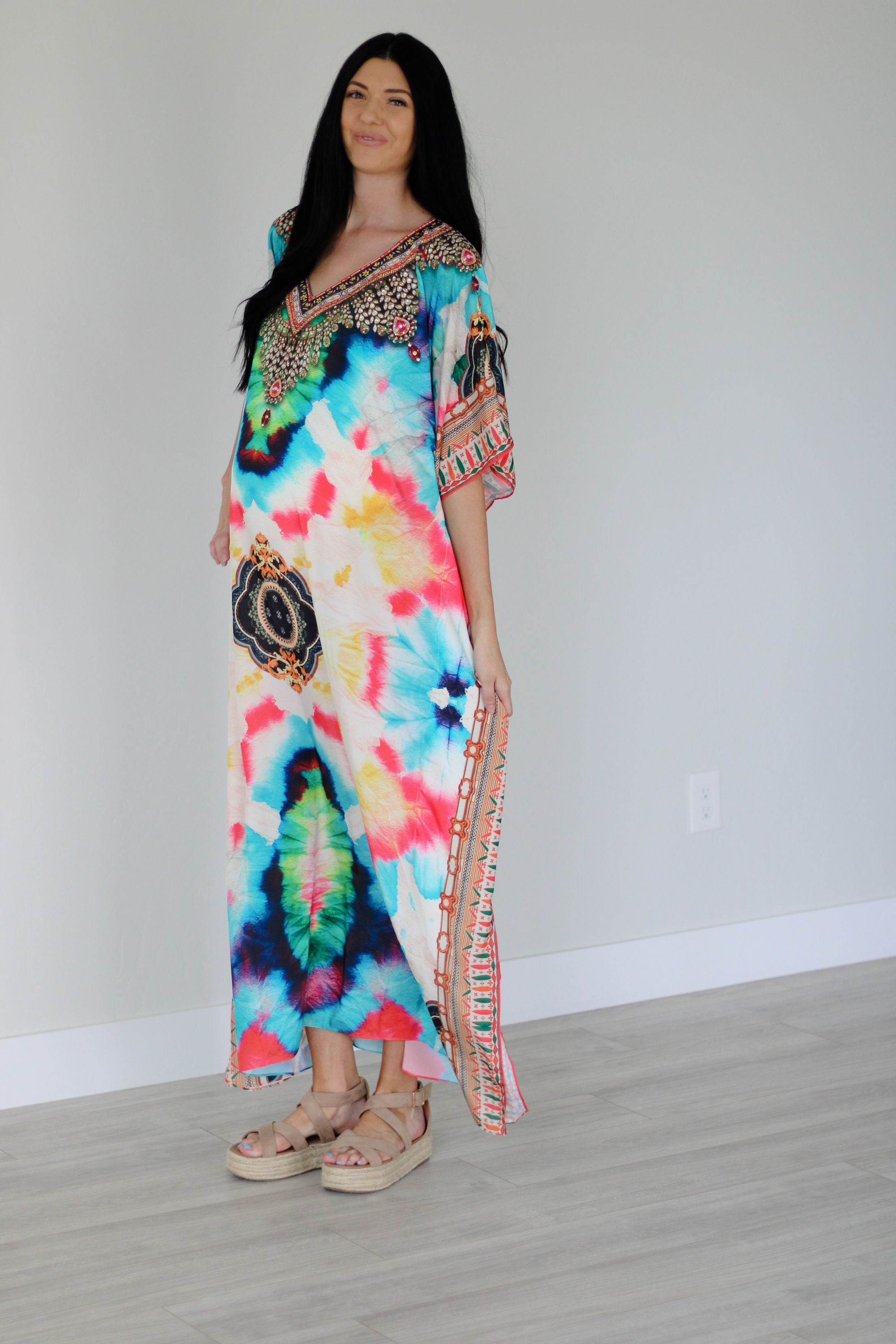 Abstract print caftan dress for women