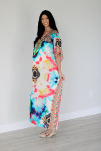 Abstract print caftan dress for women