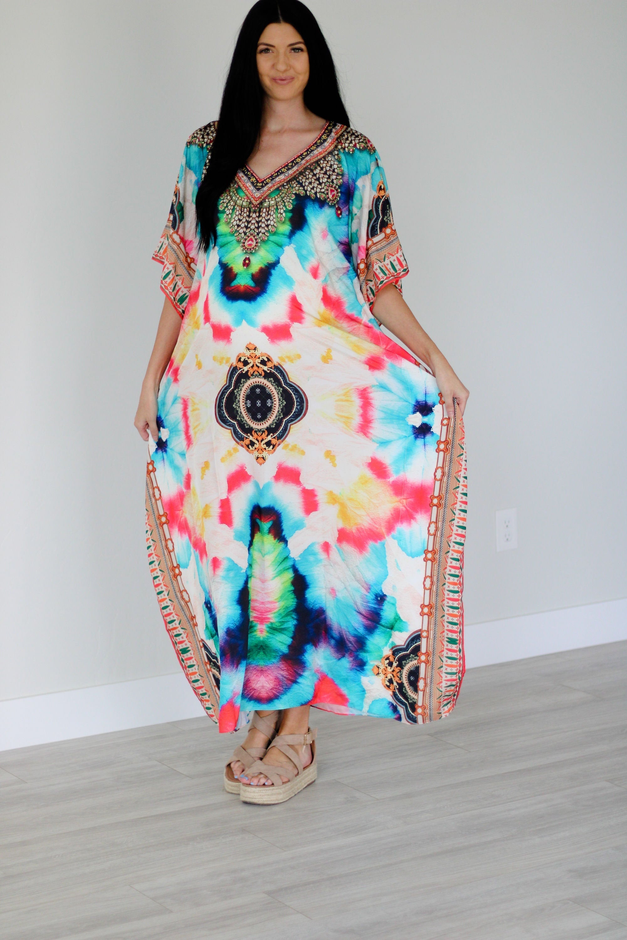 Abstract print caftan dress for women