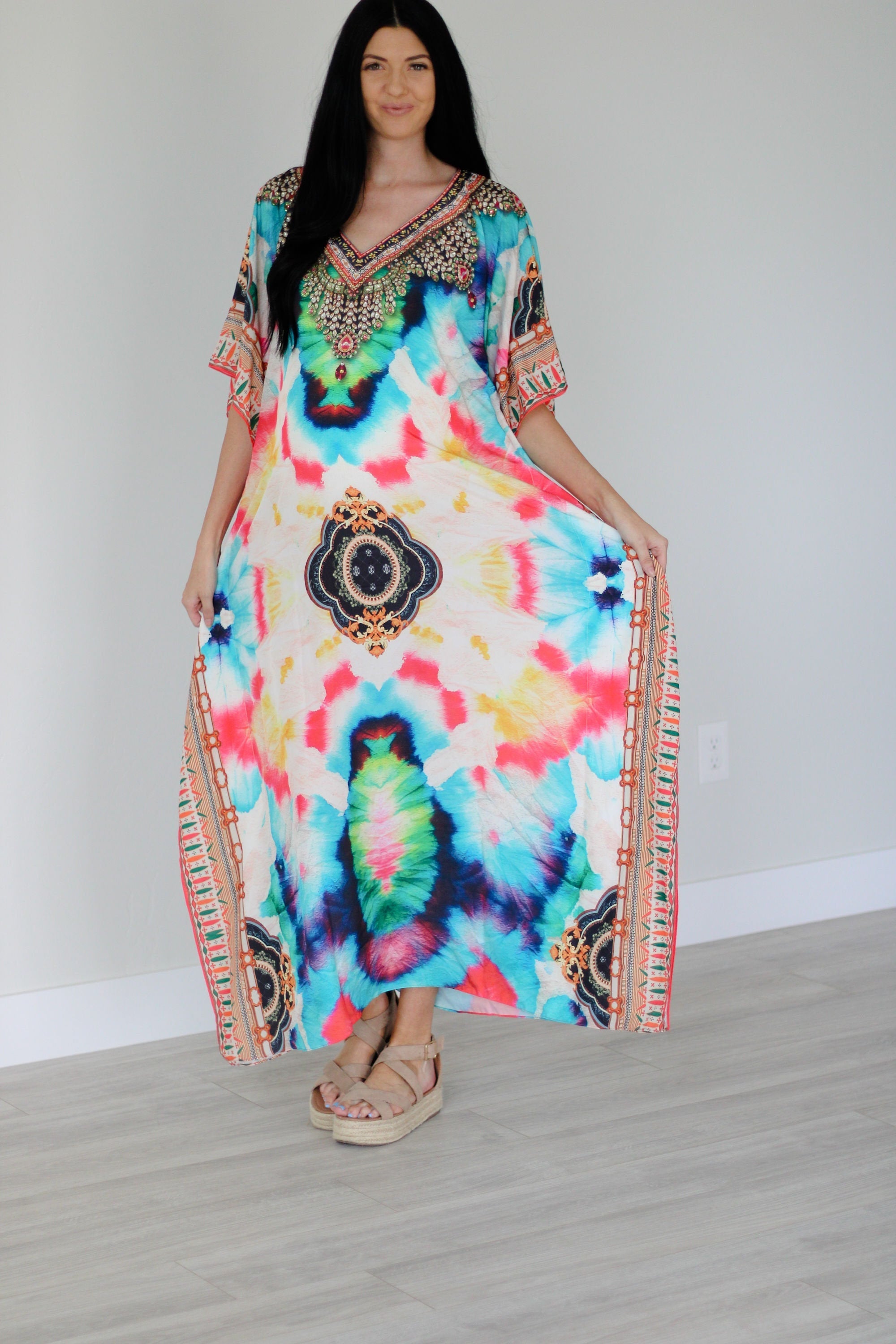 Abstract print caftan dress for women
