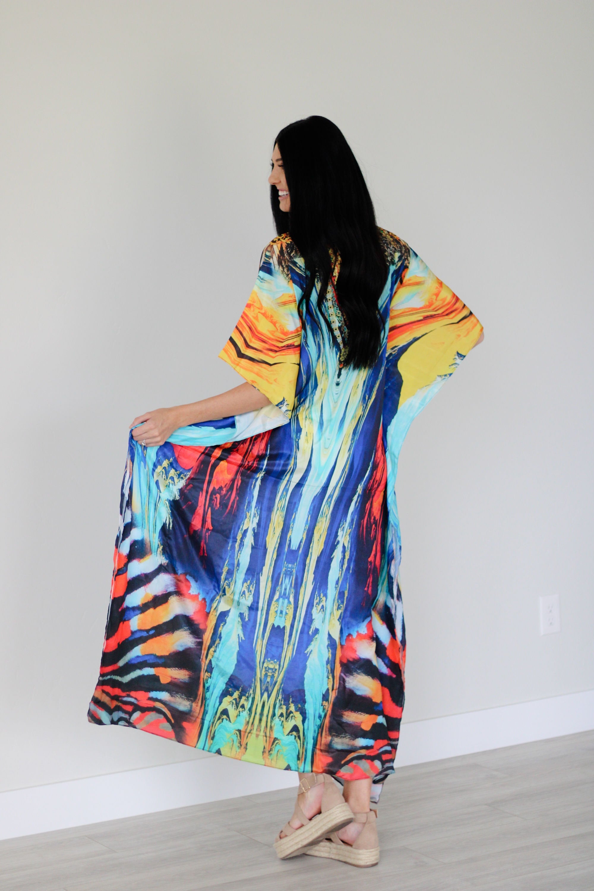 Watercolor Caftan Dress, Plus Size Kaftan Dress, Tribal Maxi Dress, House Lounge Kaftan