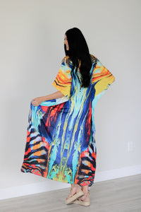 Watercolor Caftan Dress, Plus Size Kaftan Dress, Tribal Maxi Dress, House Lounge Kaftan