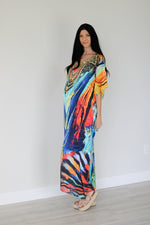 Load image into Gallery viewer, Watercolor Caftan Dress, Plus Size Kaftan Dress, Tribal Maxi Dress, House Lounge Kaftan
