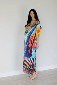 Watercolor Caftan Dress, Plus Size Kaftan Dress, Tribal Maxi Dress, House Lounge Kaftan