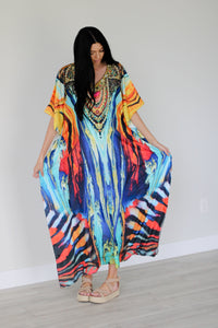 Watercolor Caftan Dress, Plus Size Kaftan Dress, Tribal Maxi Dress, House Lounge Kaftan