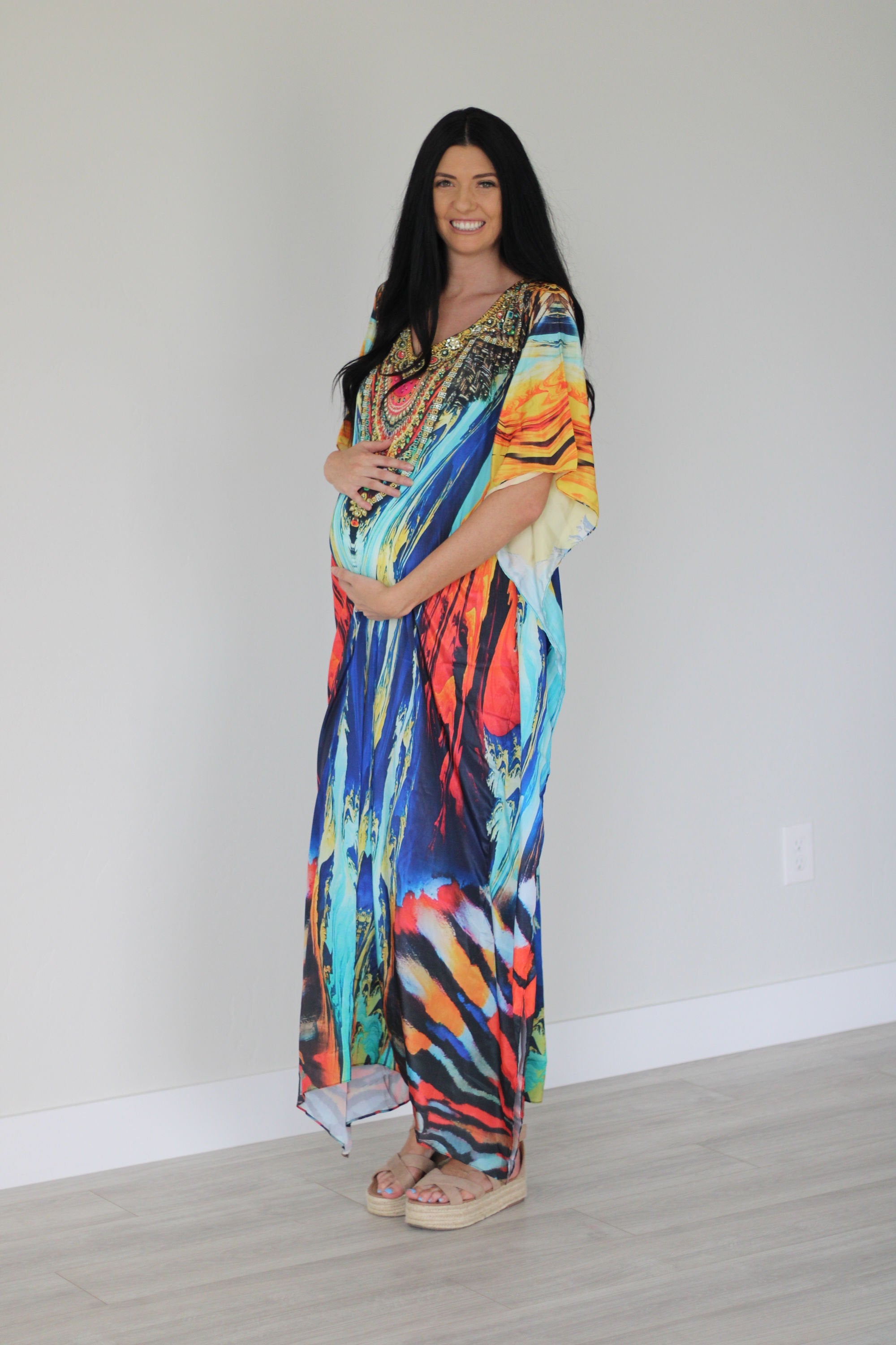 Watercolor Caftan Dress, Plus Size Kaftan Dress, Tribal Maxi Dress, House Lounge Kaftan