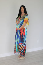 Load image into Gallery viewer, Watercolor Caftan Dress, Plus Size Kaftan Dress, Tribal Maxi Dress, House Lounge Kaftan
