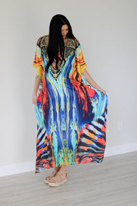 Watercolor Caftan Dress, Plus Size Kaftan Dress, Tribal Maxi Dress, House Lounge Kaftan