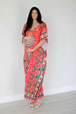 Load image into Gallery viewer, Mexican Kaftan Dress, Summer Caftan For Women, Loose Maxi Dress, Silk Abaya Dress
