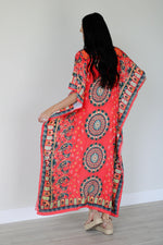 Load image into Gallery viewer, Mexican Kaftan Dress, Summer Caftan For Women, Loose Maxi Dress, Silk Abaya Dress

