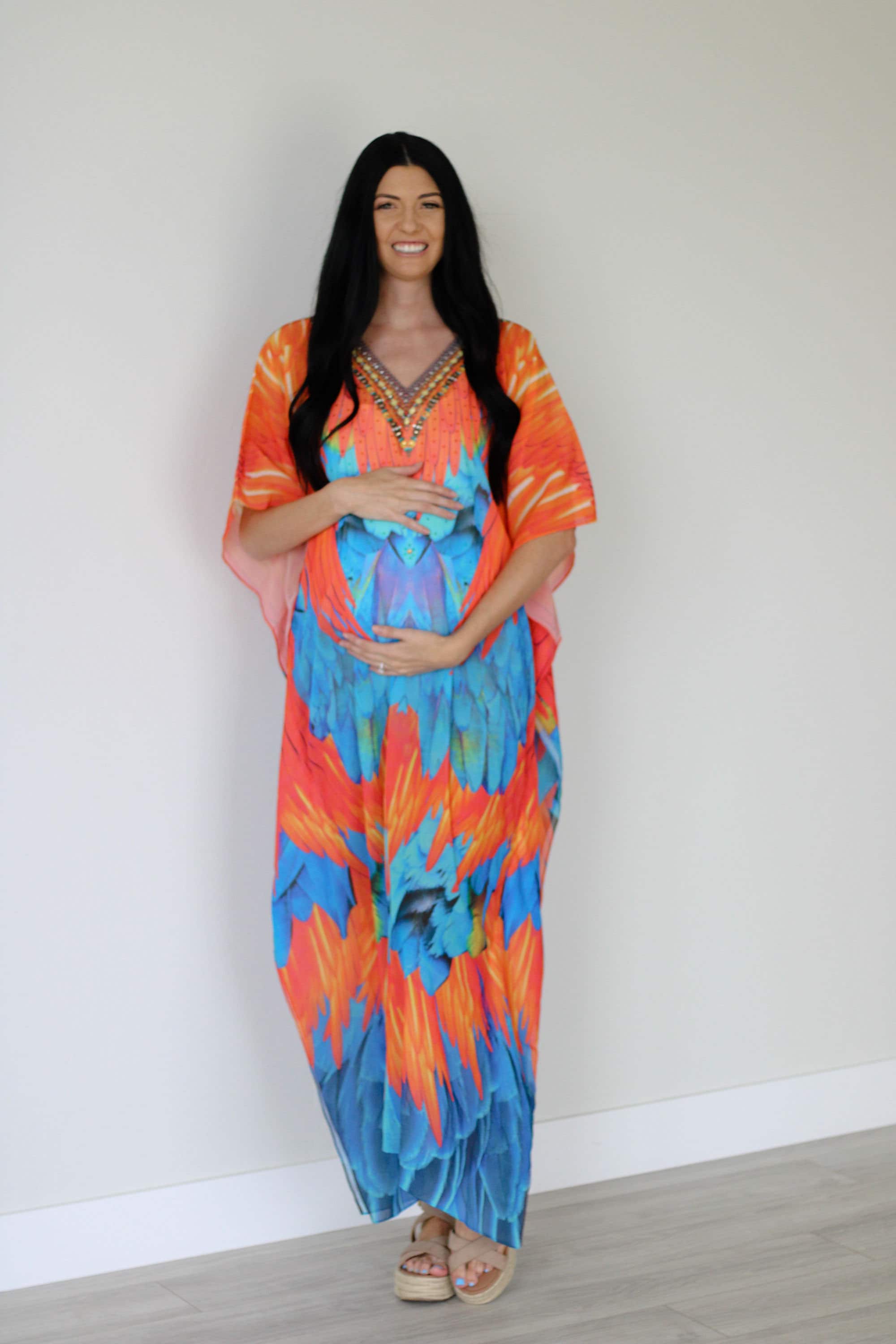 Tribal Kaftan Dress, Feather Caftan Dress, Plus Size Kaftan For Women, Boho Maxi Dress
