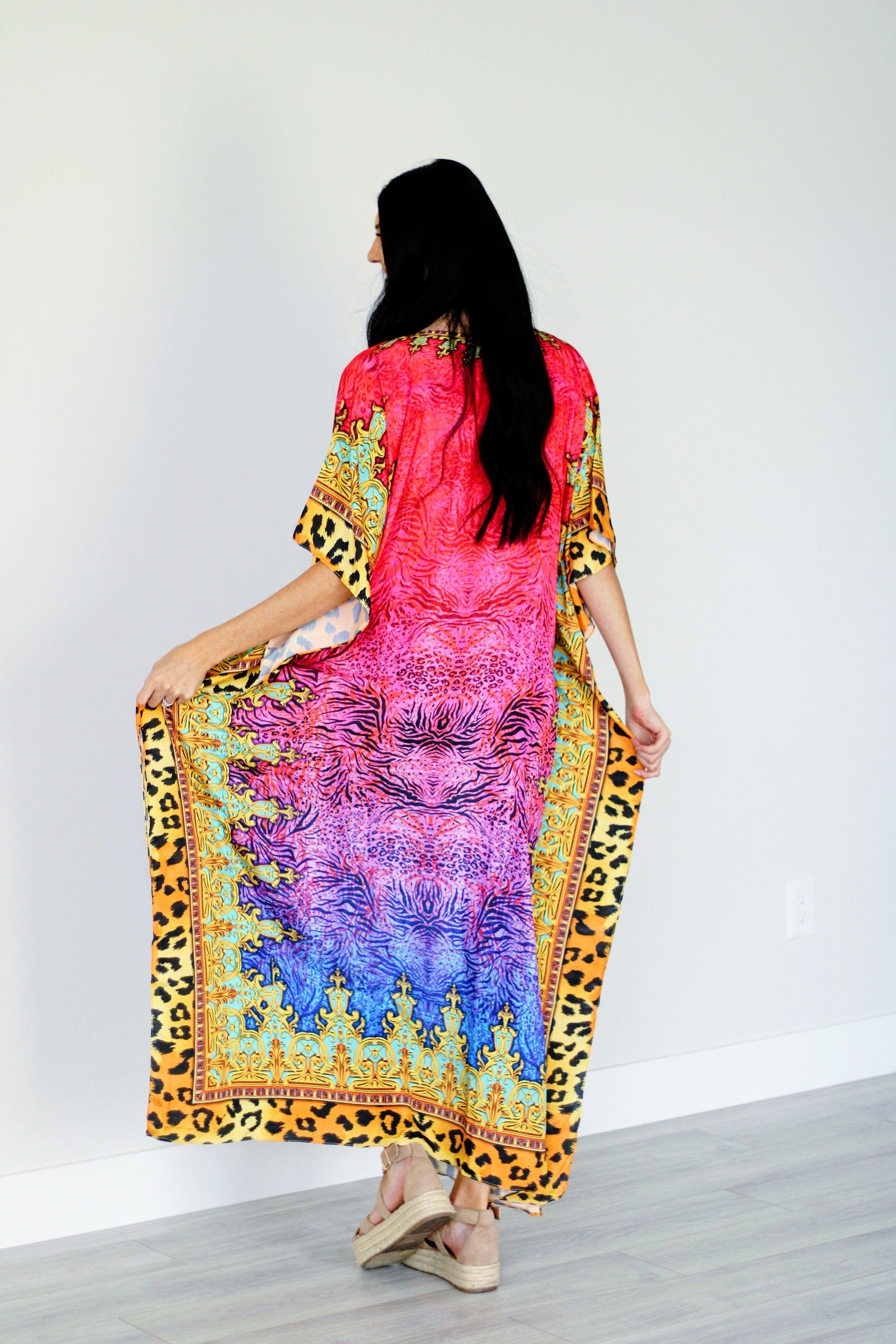 Tropical Caftan Dress in pink