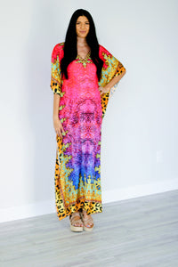 Tropical Caftan Dress in pink