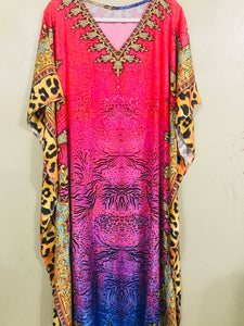 Tropical Caftan Dress in pink