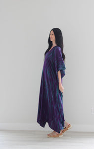 Purple Tie Dyed Kaftan, Maxi Kaftan Dress, Purple Abaya Dress, Plus Size Kaftan Dress