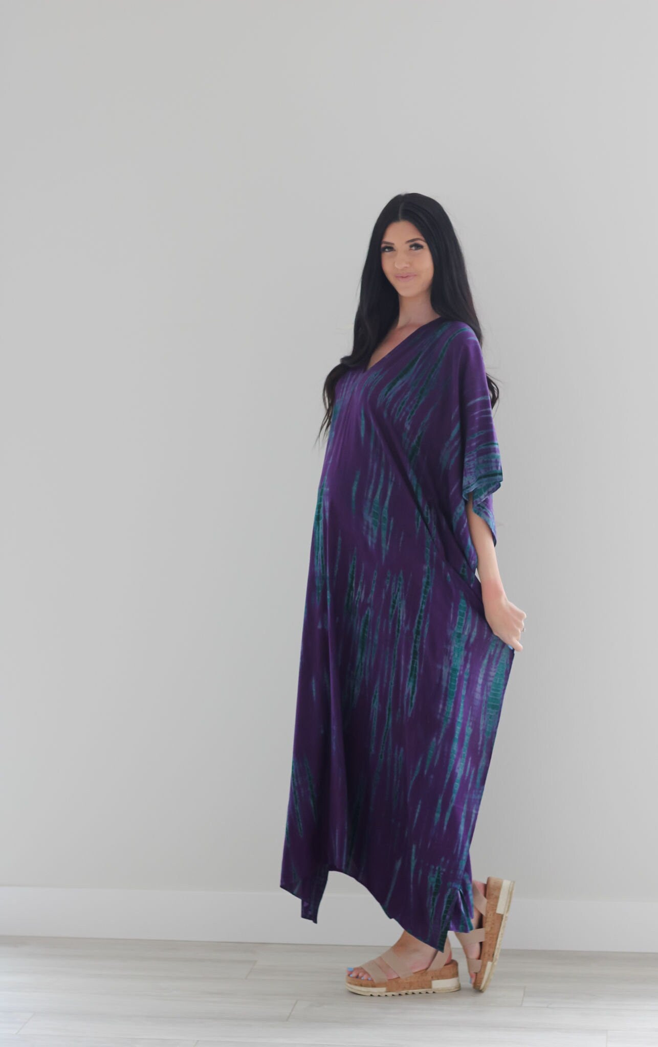 Purple Tie Dyed Kaftan, Maxi Kaftan Dress, Purple Abaya Dress, Plus Size Kaftan Dress